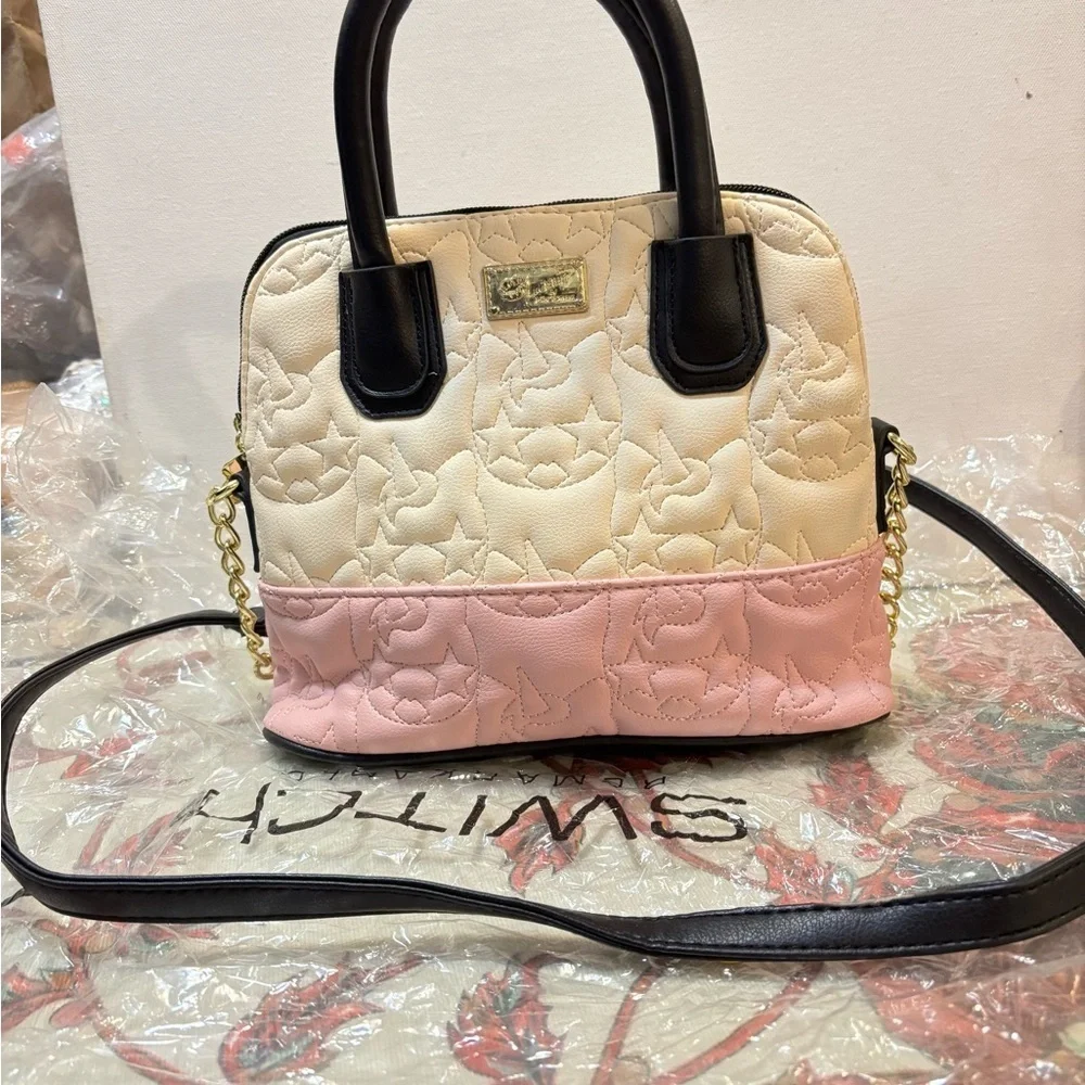 Luv BETSEY JOHNSON Unicorn Satchel Pink & Ivory Quilted Dome Crossbody LBDENA